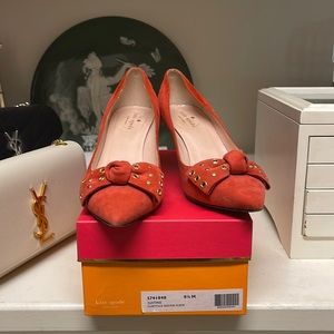 Kate Spade red suede bow heels